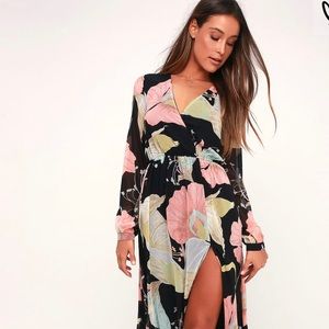 Lulus Wondrous Water Lilies Front Slit Floral Maxi